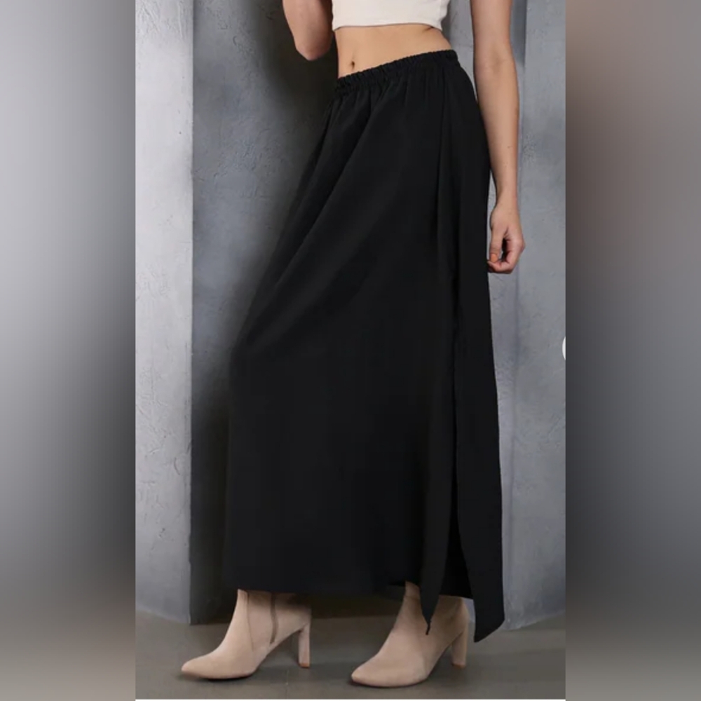 Shein Skirt Maxi Size L Black High Waist Elastic At Waist Long Slit At Side